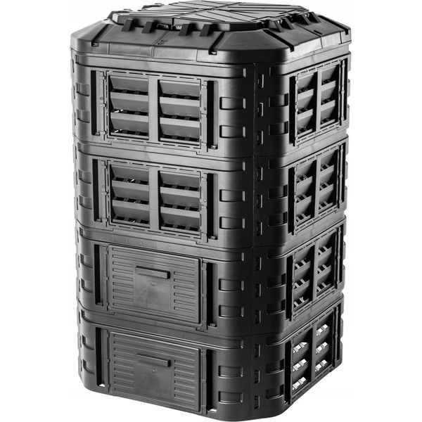 Compostiera Da Giardino - Contenitore Per Compost Da 1120 L - Design Modulare - Resistente Al Gelo - Nero-image