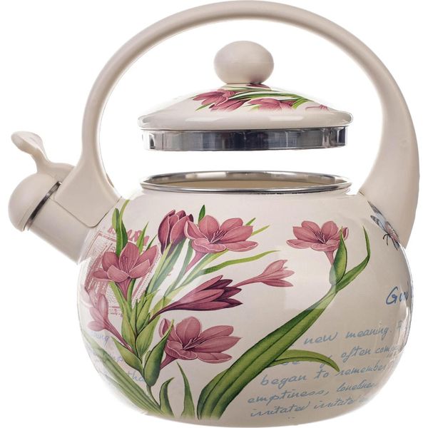 Bollitore In Smalto - Bollitore Con Fischietto - 2,2 L - Per Induzione E Gas - Con Fischietto - Manico Ergonomico - Design Classico-image
