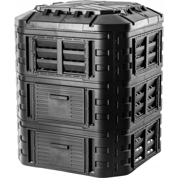 Compostiera Da Giardino - Contenitore Per Compost - 860 L - Modulare - Resistente Al Gelo - Utilizzabile Tutto L'anno - Nero-image