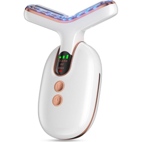 Inf Massaggiatore Ems Per Collo: Lifting Viso Con Rf, Led E Microcorrente Oro Bianco-image