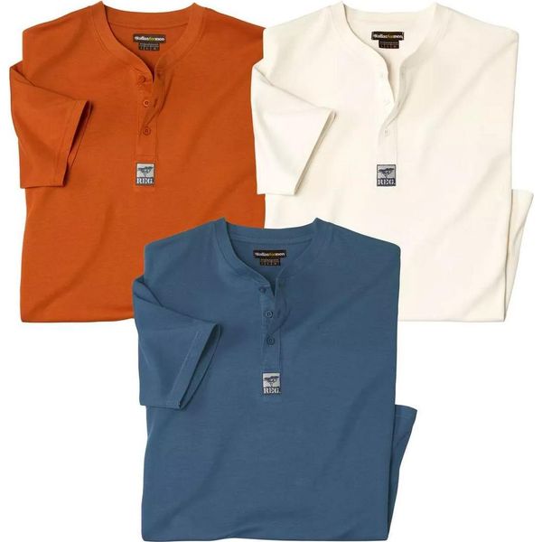 Atlas For Men - Maglietta Con Collo Henley Da Uomo (Confezione Da 3) AF4001 (6XL) (Blu/Ecru/Arancione)-image