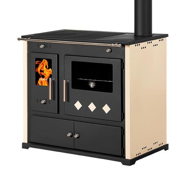 Stufa A Legna Con Vano Cottura E Piano Di Cottura Stufa A Legna Practik Lux 9,5 Kw Stufa A Legna Stufa A Fuoco Continuo Stufa Per Officina Stufa Svedese Stufa Per Casetta Stufa Per Riscaldamento-image