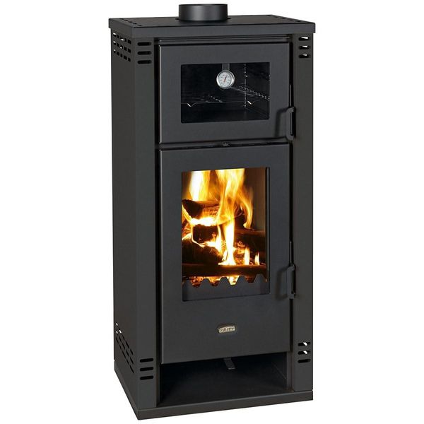 Stufa A Legna Prity K2 Gt F Con Vano Cottura - 8,1 Kw, Design Moderno, Nero Grafite, Classe Energetica A+-image