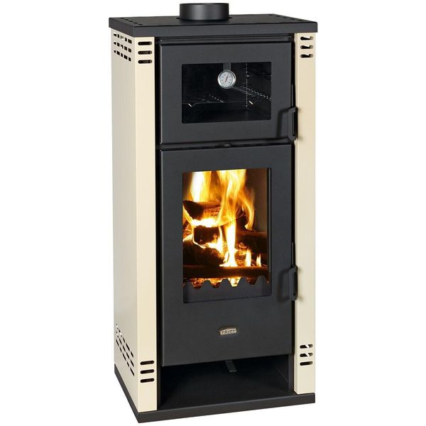 Stufa A Legna Prity K2 Gt F Con Vano Cottura - 8,1 Kw, Design Elegante, Avorio, Classe Energetica A+-image