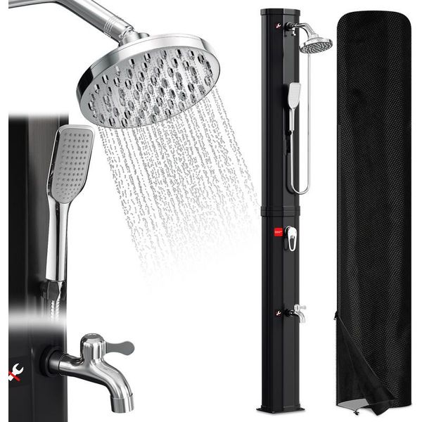 Aopunly Doccia Solare Per Piscina Doccia Da Giardino 60L Nero Con Copertura Protettiva E Doccetta Doccia Da Campeggio Fino A 60°C Doccia A Pioggia Doccia Esterna Piscina Campeggio-image