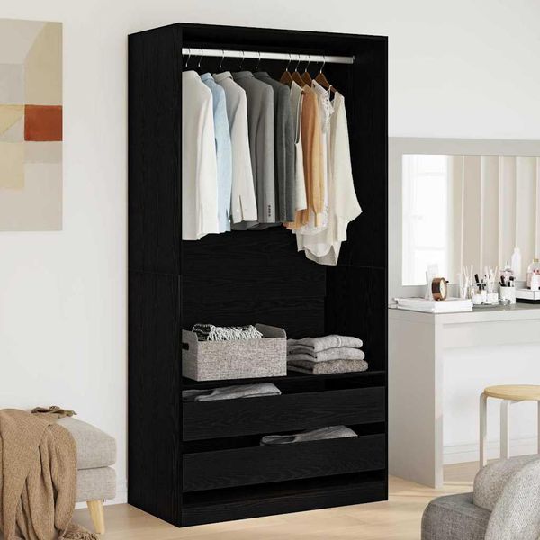 Syfax™ Guardaroba Rovere Nero 100 X 50 X 200 Cm Legno Multistrato-image