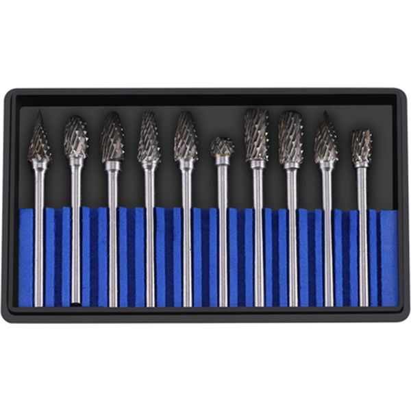 10Pcs Carburo Di Tungsteno Acciaio Lime Rotanti Set Di 3 Mm Gambo 6 Mm Diametro Di Taglio Doppio Taglio-image