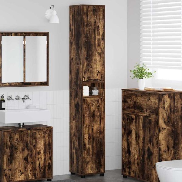 Syfax™ Mobile Da Bagno Con Lo Scaffale Rovere Fumé 30,5 X 30 X 195 Cm-image