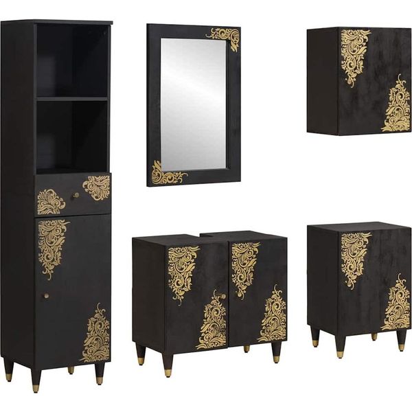 Syfax™ Set Di Armadi Da Bagno 5 Pcs Nero Legno Di Mango Massello-image