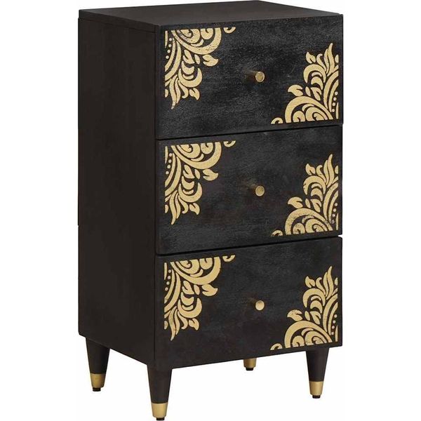Syfax™ Credenza Nero 40 X 33 X 75 Cm Legno Di Mango Massello-image