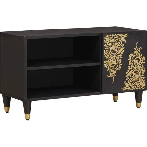 Syfax™ Mobile Tv Nero 80 X 33 X 46 Cm Legno Di Mango Massello-image