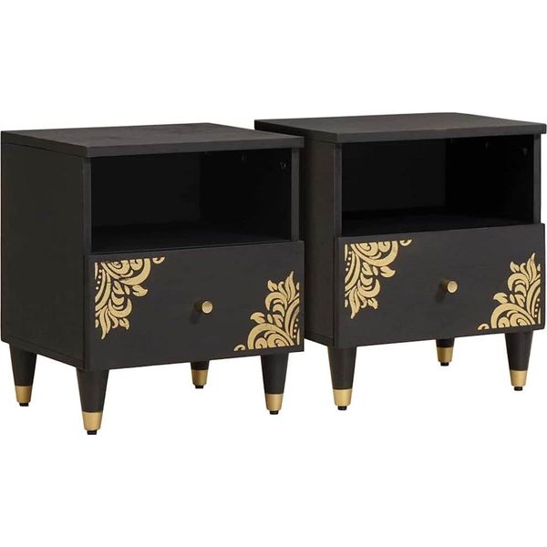 Syfax™ Armadio Da Notte Con Cassetto 2 Pcs Nero 40 X 33 X 46 Cm-image