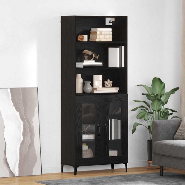 Maison Exclusive - Credenza Alta Effetto Rovere Nero 69,5 X 34 X 180 Cm Materiale Ligneo-image