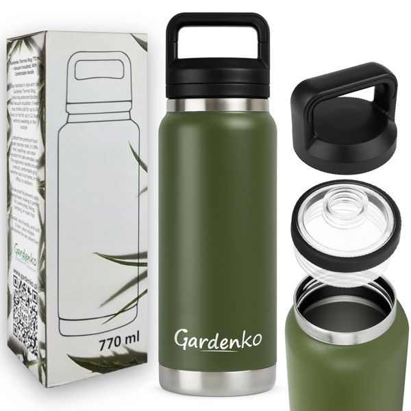 Gardenko Borraccia Termica 770Ml Tazza Termica In Acciaio Inox Thermos Per Acqua Caffè Tè Sportiva Bottiglia Sottovuoto Ufficio Scuola Manico-image