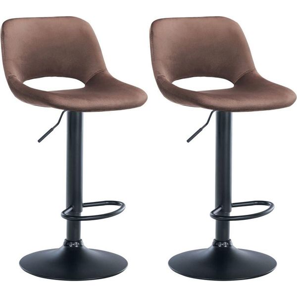 Set Di 2 Sgabelli Da Bar In Velluto - Sgabello Da Bar - Regolabile In Altezza E Girevole A 360° | Colore: Marrone | Materiale Del Telaio: Metallo Nero Opaco-image
