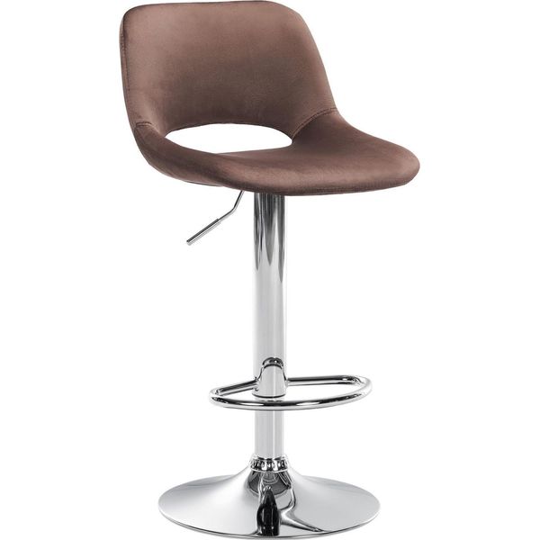 Sgabello Da Bar In Velluto - Sgabello Alto - Regolabile In Altezza E Girevole Per Un Maggiore Comfort | Colore: Marrone | Materiale Base: Metallo Cromato-image