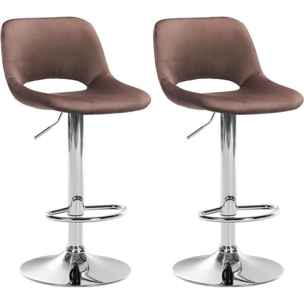 Set Di 2 Sgabelli Da Bar In Velluto - Sgabello Da Bar - Regolabile In Altezza E Girevole A 360° | Colore: Marrone | Materiale Base: Metallo Effetto Cromato-image