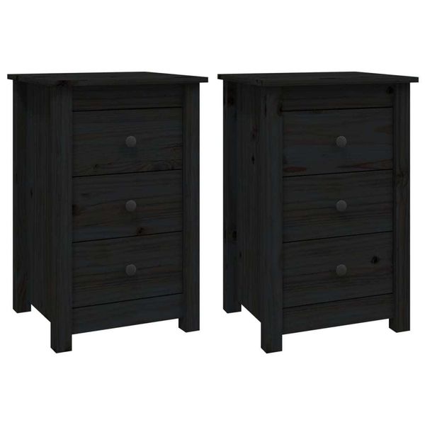 Syfax™ Comodini 2 Pz Nera 40X35X61,5 Cm In Legno Massello Di Pino-image