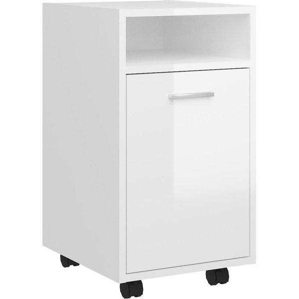 Syfax™ Credenza Con Ruote Bianco Lucido 33X38X60 Cm Legno Multistrato-image