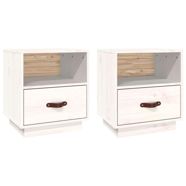 Syfax™ Comodini Bianco 2 Pz 40X34X45 Cm In Legno Massello Di Pino-image