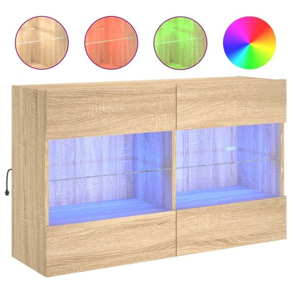 Syfax™ Mobile Tv A Parete Con Luci Led Rovere Sonoma 98,5X30X60,5 Cm-image