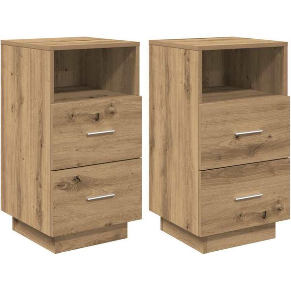 Syfax™ Comodini 2 Pz Con 2 Cassetti Rovere Artigianale 36X36X68 Cm-image