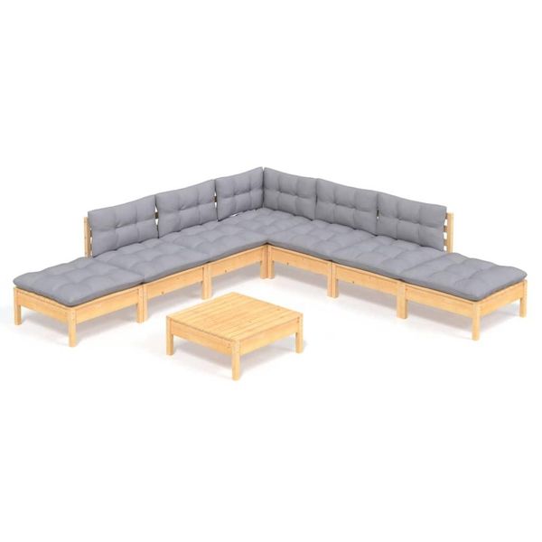 Syfax™ Set Divani Da Giardino 8 Pz Con Cuscini Grigi Massello Di Pino-image