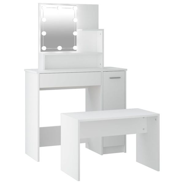 Syfax™ Set Tavolo Da Toeletta Bianco Con Led In Legno Multistrato-image