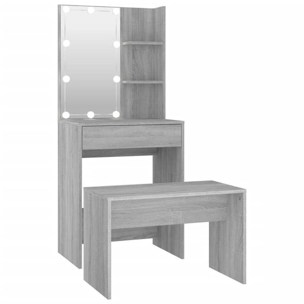 Syfax™ Set Tavolo Da Toeletta Con Led Grigio Sonoma Legno Multistrato-image