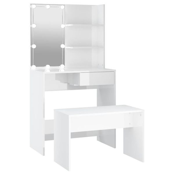 Syfax™ Set Tavolo Da Toeletta Bianco Lucido Con Led Legno Multistrato-image