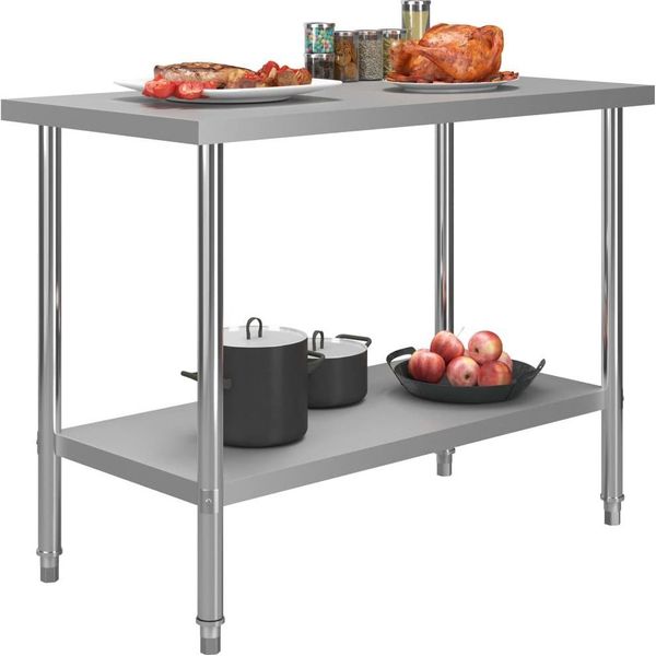 Vidaxl Piano Di Lavoro Per Cucina 120 X 60 X 85 Cm In Acciaio Inox-image