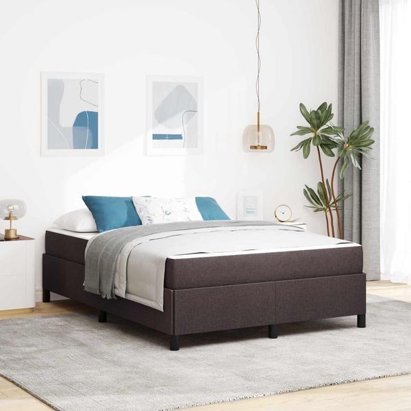 Vidaxl Letto A Molle Con Materasso Marrone Scuro 140 X 190 Cm Tessuto-image