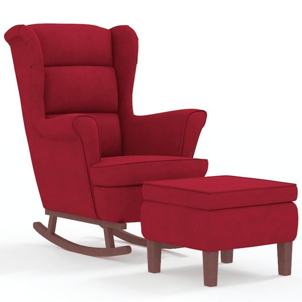 Syfax™ Sedia A Dondolo Con Schienale Alto In Velluto Rosso Vino Legno-image