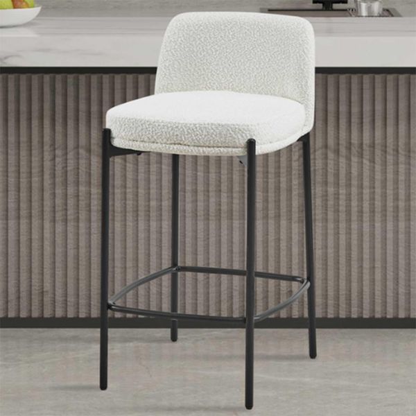Sgabello 'Ella' In Tessuto Bianco | Gambe In Metallo | H 85 X L 37 X P 42 Cm-image