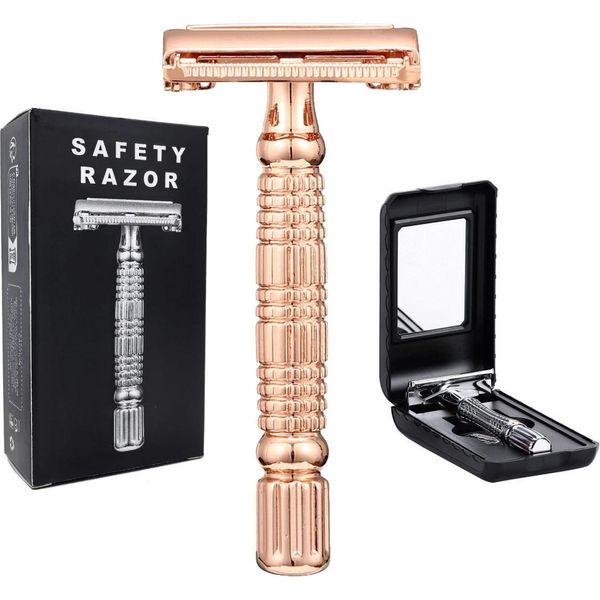 Inf Rasoio Di Sicurezza A Farfalla - Lega Di Alluminio E Acciaio Inox Oro Rosa-image