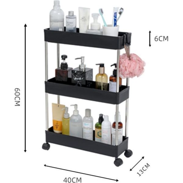Inf Carrello Salvaspazio Mobile A 3 Ripiani Per Cucina, Bagno E Lavanderia-image