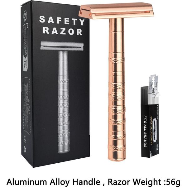 Inf Rasoio Di Sicurezza A Doppio Taglio In Acciaio Inox Con Manico In Alluminio E 5 Lame Oro Rosa-image