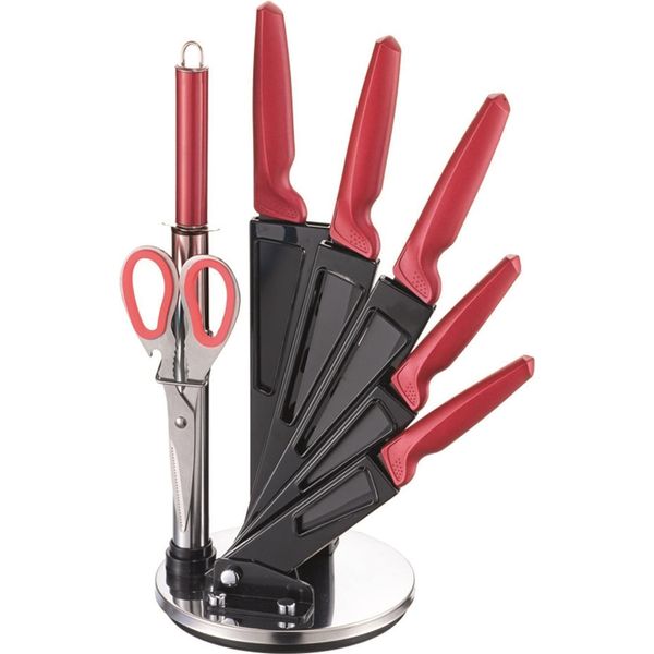Michelino Set Di 8 Coltelli Da Cucina In Acciaio Inox Blocco Coltelli Rosso-image