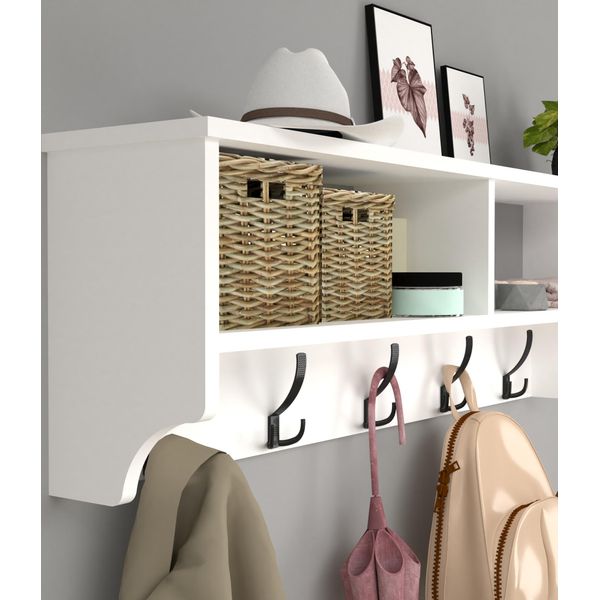 Appendiabiti A Muro ÅStorp 120 X 22 X 37 Cm Appendiabiti Con Due Vani Portaoggetti Ganci Per Giacche Cappotti Sciarpe Mensola A Muro Mensola A Muro Per Corridoio Camera Da Letto E Soggiorno Bianco-image