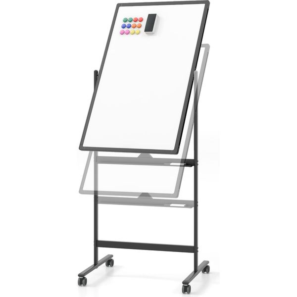 Lavagna Mobile Bifacciale Costway, 60 X 90 Cm, Lavagna Magnetica Regolabile In Altezza Con Ruote, Supporto E Portapenne, Accessori Inclusi Per Scuola, Ufficio, Casa (Nero)-image