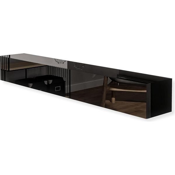 Hajduk Furniture Mobile Tv Sospeso Nero Lucido 270 Cm (3X90) Supporto Tv Parete Attrezzata Moderna Credenza Soggiorno Camera Ingresso-image