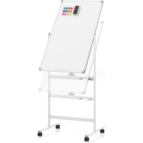 Costway Lavagna Mobile Bifacciale, 60 X 100 Cm, Lavagna Magnetica Regolabile In Altezza Con Rotelle, Supporto E Portapenne, Accessori Inclusi Per Scuola, Ufficio, Casa (Bianco)-image