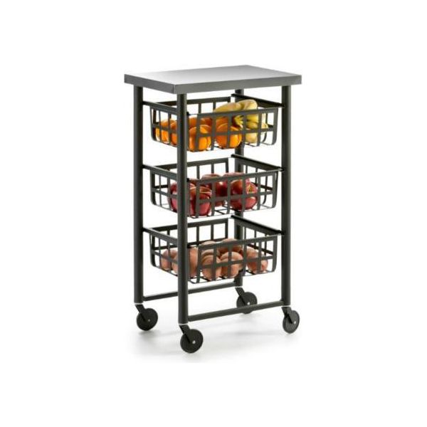 Don Hierro - Carrello Di Servizio Con 3 Cestini In Metallo E Piatto In Acciaio Inox - FIFTY-FIFTY-image