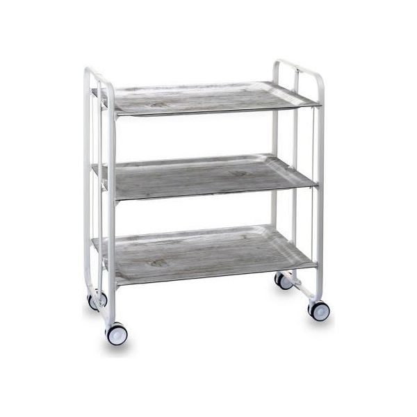 Don Hierro - Carrello Di Servizio Pieghevole Bauhaus Con Rotelle - Struttura In Metallo Bianco, 3 Livelli, 3 Posizioni-image