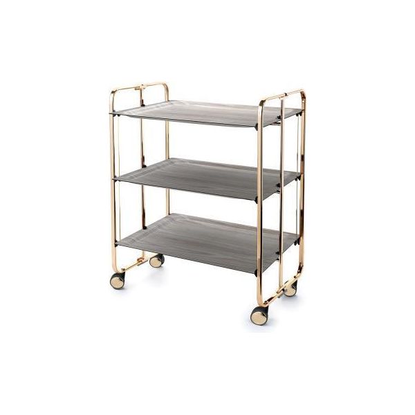 Don Hierro - Carrello Di Servizio Pieghevole Bauhaus Con Rotelle - Struttura In Metallo Dorato, 3 Livelli, 3 Posizioni-image