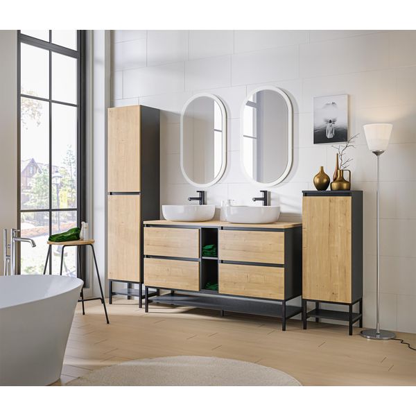 Mobile Bagno Alto 170 Cm, 2 Ante, Rovere Hamilton Grigio, Capiente-image