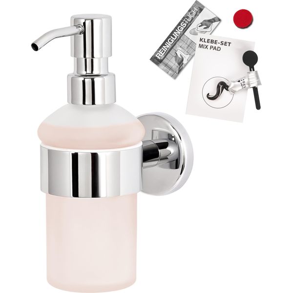 Bremermann Serie Bagno Lucente - Distributore Di Sapone Con Set Di Adesivi E Supporto A Parete, In Vetro Satinato E Acciaio Inox, Cromato-image