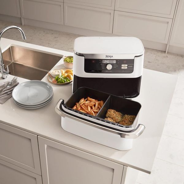 Ninja AF500EUWH Fryer Double 10.4 L Stand-Alone 2470 W Hot Air Fryer Silver, White-image