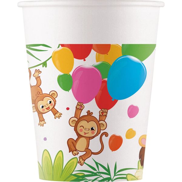 Procos 93781 - Bicchiere Jungle Balloons, 200 Ml, 8 Pezzi, Mix, Bicchiere Monouso, Bicchiere Di Carta, Compleanno, Festa A Tema, Giungla, Palloncini-image