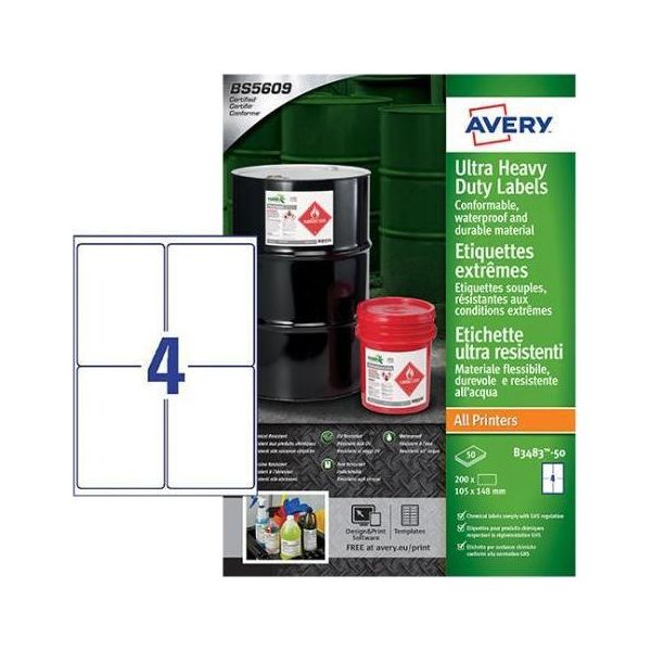 Avery B3483-50 Etichetta Autoadesiva Rettangolo Permanente Bianco 200 Pz-image